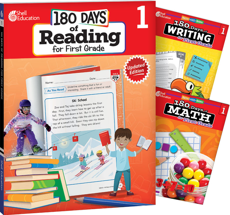 180 Days: Reading, Writing and Math for Grade 1: 3-Book Set: Practice, Assess, Diagnose