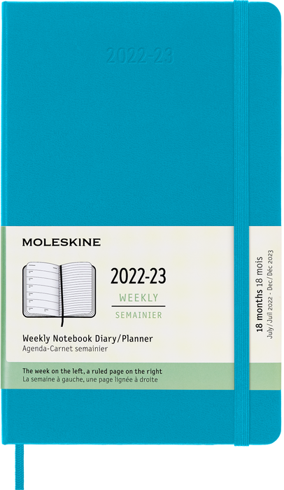 Moleskine 2023 Weekly Notebook Planner, 18M, Large, Manganese Blue, Hard Cover (5 x 8.25)