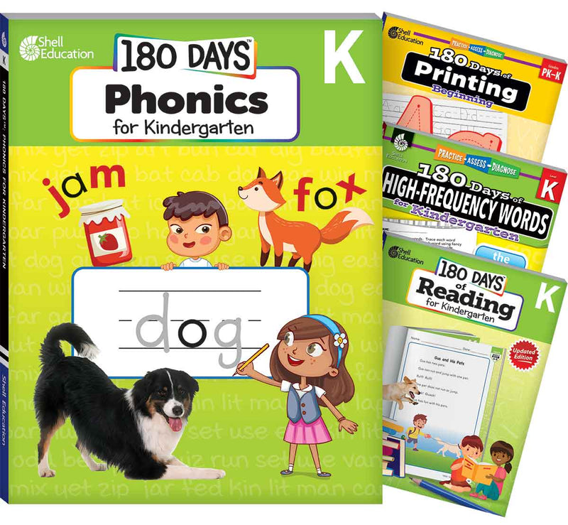180 Days: Phonics, High-Frequency Words, Reading 2nd Edition, and Printing: Kindergarten: 4-Book Set