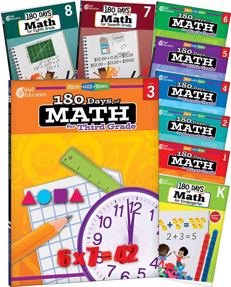 180 Days: Math for Grades K-8:  9-Book Set: Practice, Assess, Diagnose
