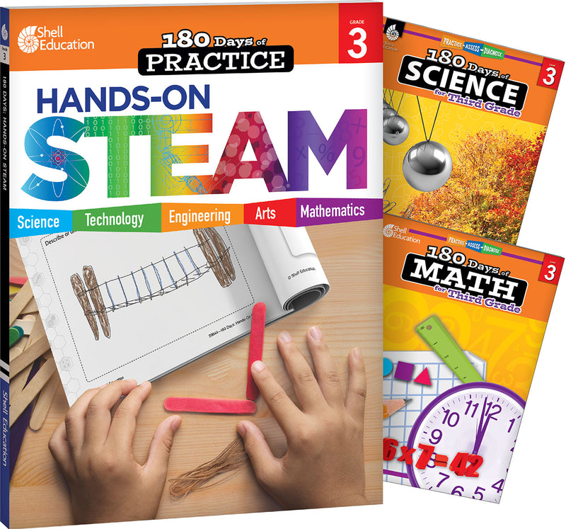 180 Days: STEAM, Science, & Math Grade 3: 3-Book Set: Practice, Assess, Diagnose