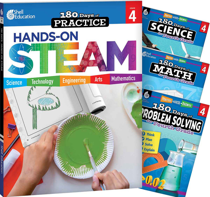 180 Days: STEAM, Science, Math, & Problem Solving Grade 4: 4-Book Set: Practice, Assess, Diagnose