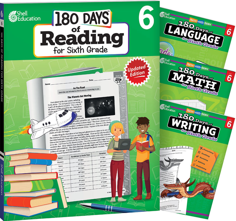 180 Days: Reading, Math, Writing, & Language for Grade 6: 4-Book Set: Practice, Assess, Diagnose