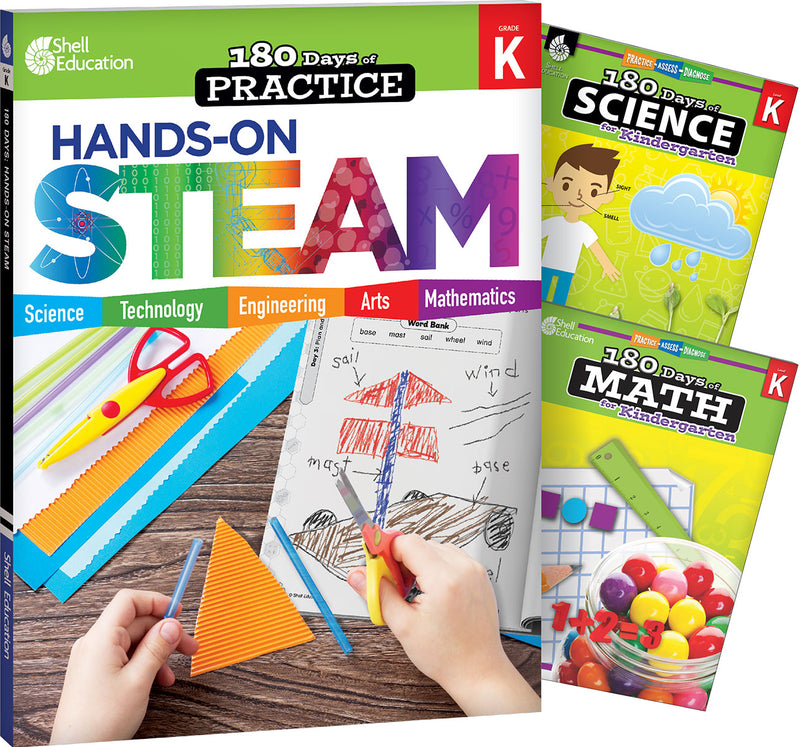180 Days: STEAM, Science, & Math Grade K: 3-Book Set: Practice, Assess, Diagnose