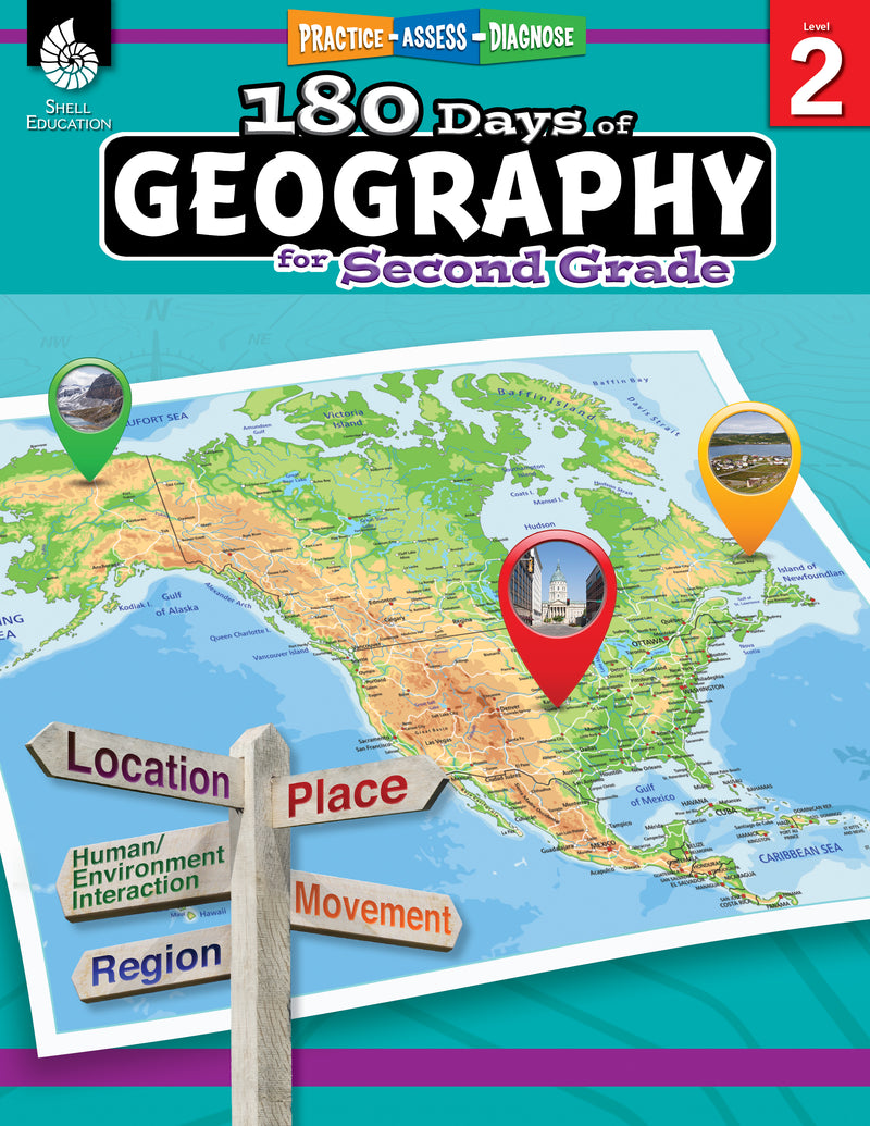 180 Days: Geography for Second Grade: Practice, Assess, Diagnose