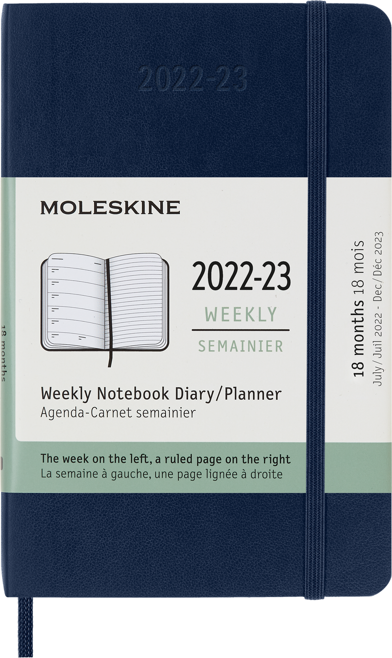Moleskine 2023 Weekly Notebook Planner, 18M, Pocket, Sapphire Blue, Soft Cover (3.5 x 5.5)