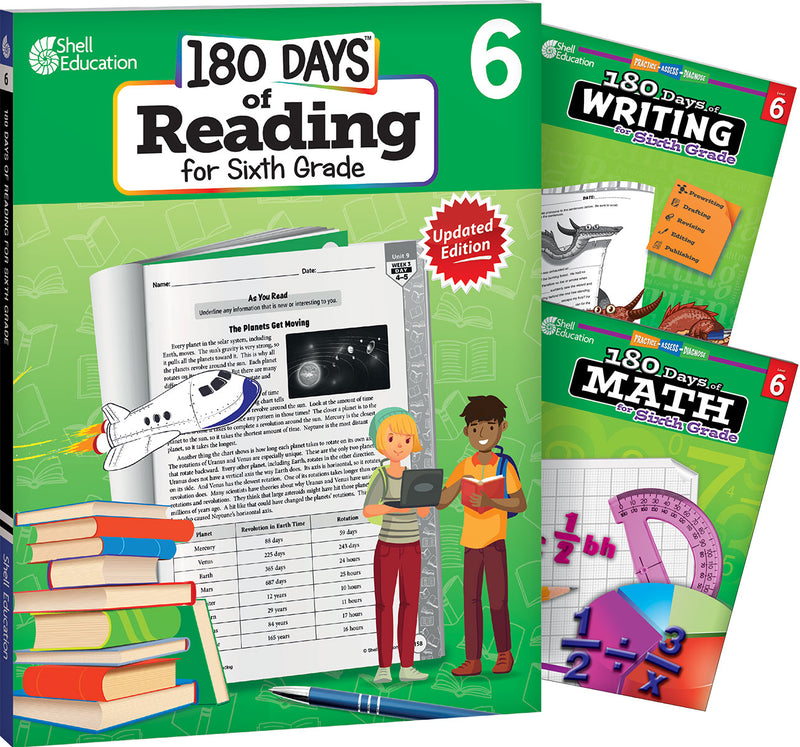180 Days: Reading, Writing and Math for Grade 6: 3-Book Set: Practice, Assess, Diagnose