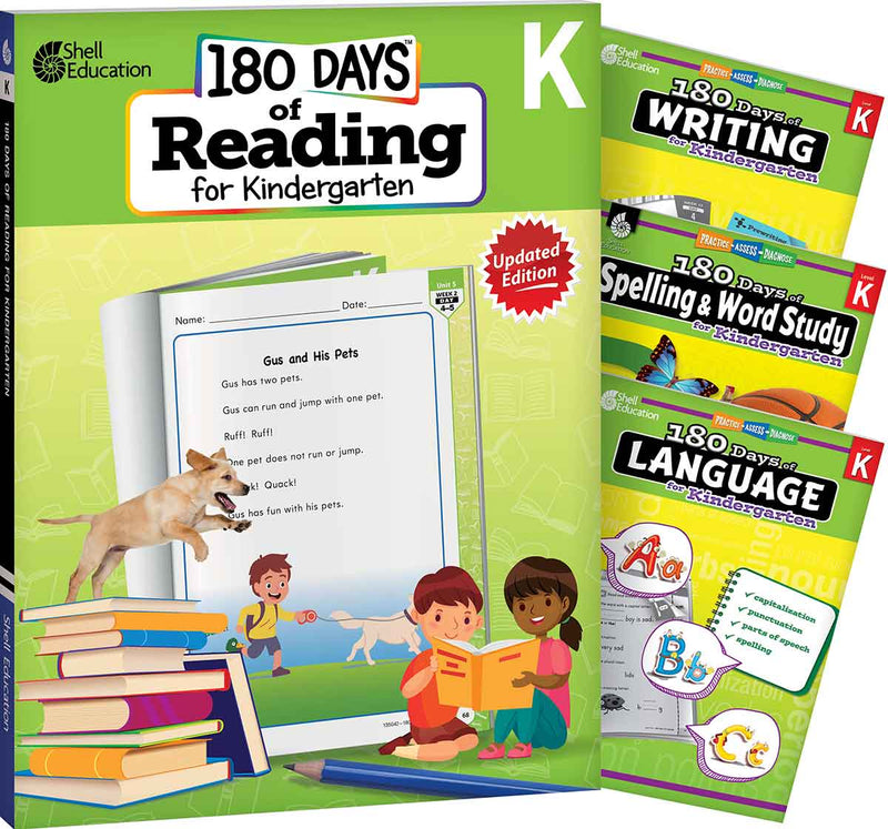 180 Days: Reading 2nd Ed, Writing, Spelling, & Language Grade K: 4-Book Set: Practice, Assess, Diagnose