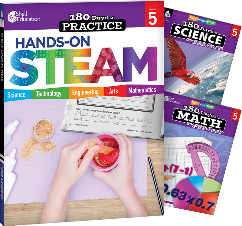 180 Days: STEAM, Science, & Math Grade 5: 3-Book Set: Practice, Assess, Diagnose
