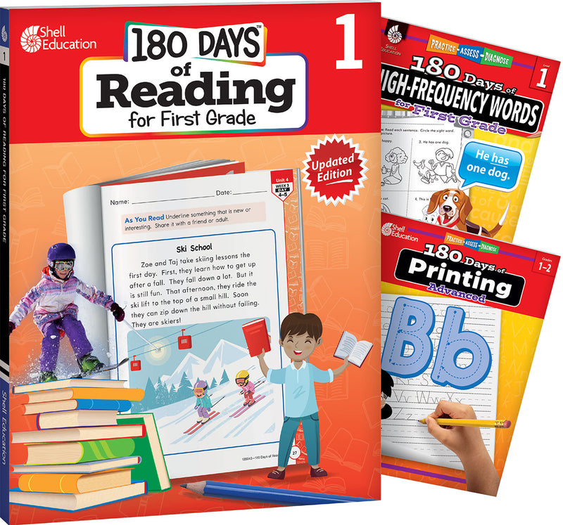 180 Days: Reading, High-Frequency Words, & Printing Grade 1: 3-Book Set: Practice, Assess, Diagnose