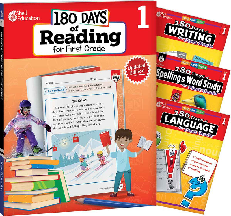 180 Days: Reading 2nd Ed, Writing, Spelling, & Language Grade 1: 4-Book Set: Practice, Assess, Diagnose