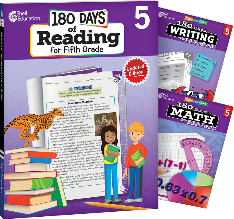 180 Days: Reading, Writing and Math for Grade 5: 3-Book Set: Practice, Assess, Diagnose