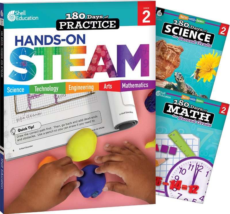 180 Days: STEAM, Science, & Math Grade 2: 3-Book Set: Practice, Assess, Diagnose