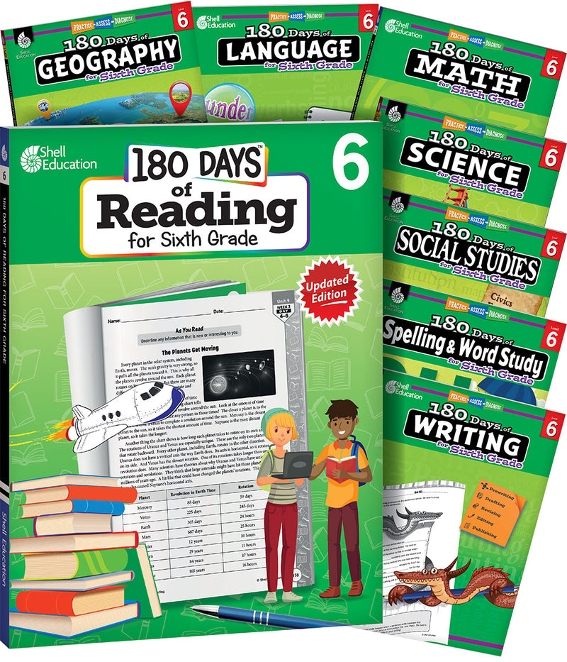 180 Days Bundle Grade 6: 8-Book Set: Practice, Assess, Diagnose