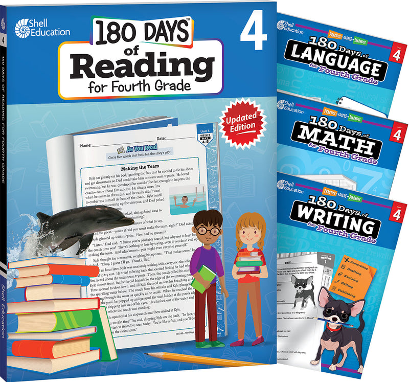 180 Days: Reading, Math, Writing, & Language for Grade 4: 4-Book Set: Practice, Assess, Diagnose