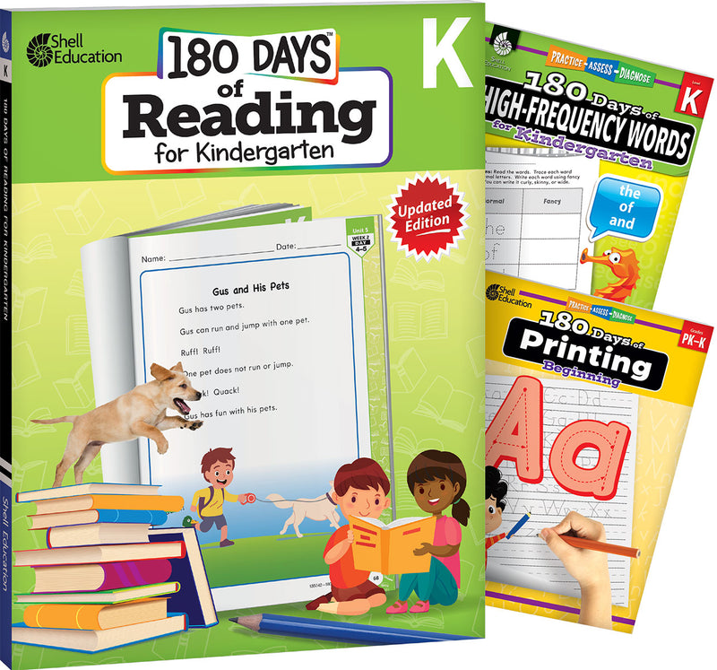 180 Days: Reading, High-Frequency Words, & Printing Grade K: 3-Book Set: Practice, Assess, Diagnose