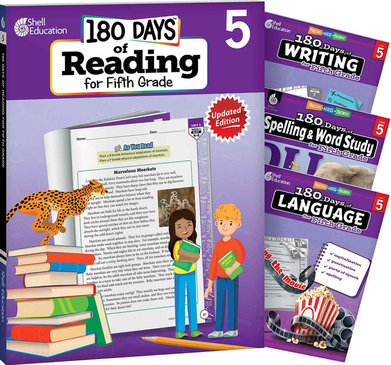 180 Days: Reading 2nd Ed, Writing, Spelling, & Language Grade 5: 4-Book Set: Practice, Assess, Diagnose