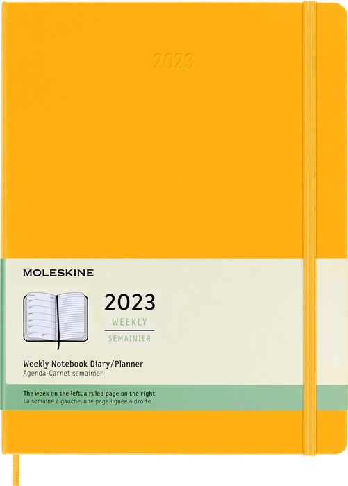 Moleskine 2023 Weekly Notebook Planner, 12M, Extra Large, Orange Yellow, Hard Cover (7.5 x 10)