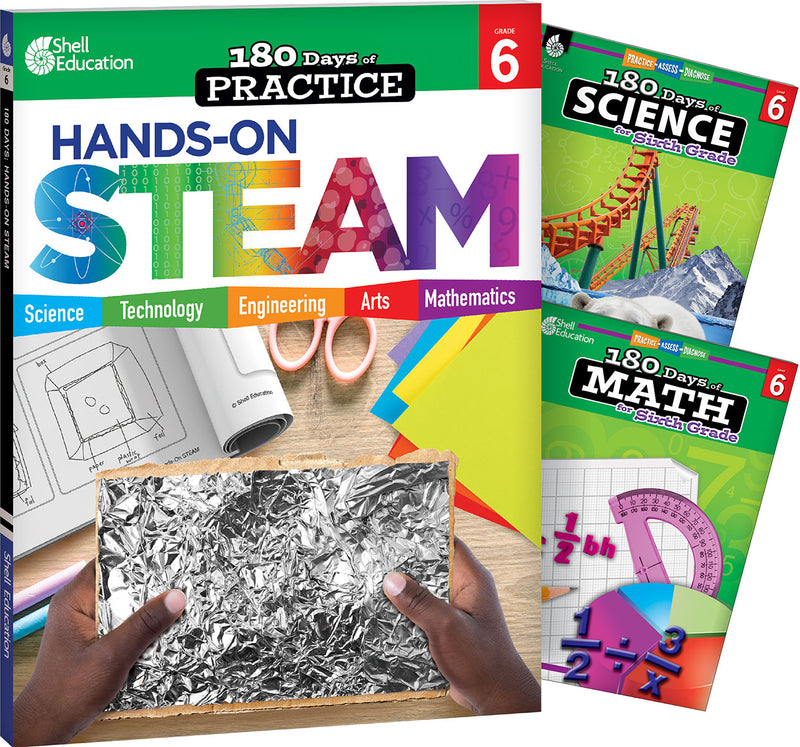 180 Days: STEAM, Science, & Math Grade 6: 3-Book Set: Practice, Assess, Diagnose
