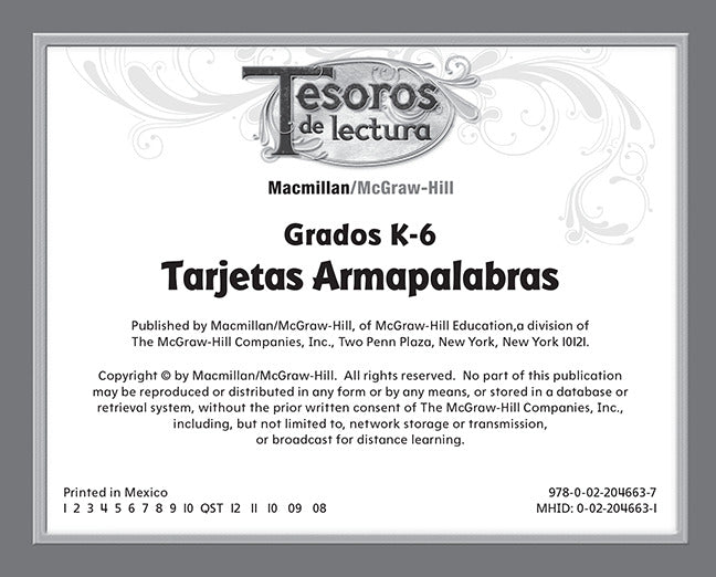 Tesoros De Lectura A Spanish Reading Language Arts Program Grade K Word Building Cards K 6
