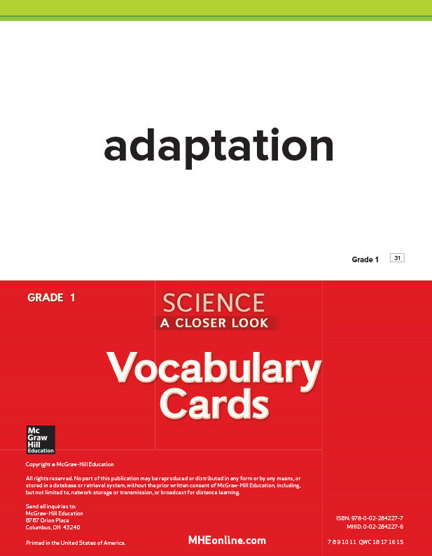 Science A Closer Look Grade 1 Science Vocabulary Cards