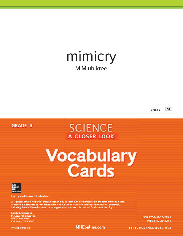 Science A Closer Look Grade 3 Science Vocabulary Cards
