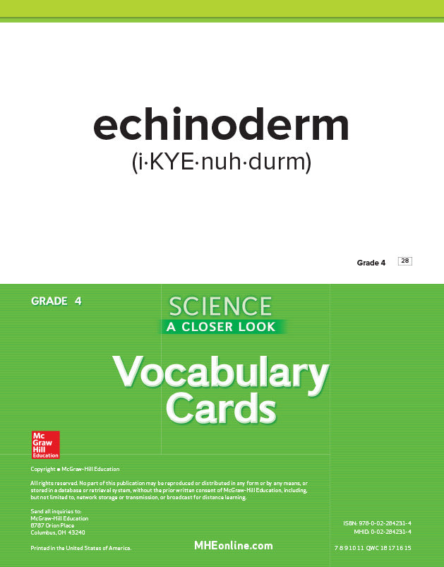 Science A Closer Look Grade 4 Science Vocabulary Cards