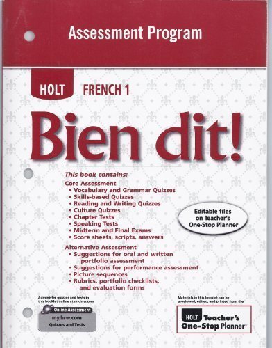 Bien Dit! Assessment Program, Level 1a/1b/1 [Paperback] Holt, Rinehart, and Winston, Inc.