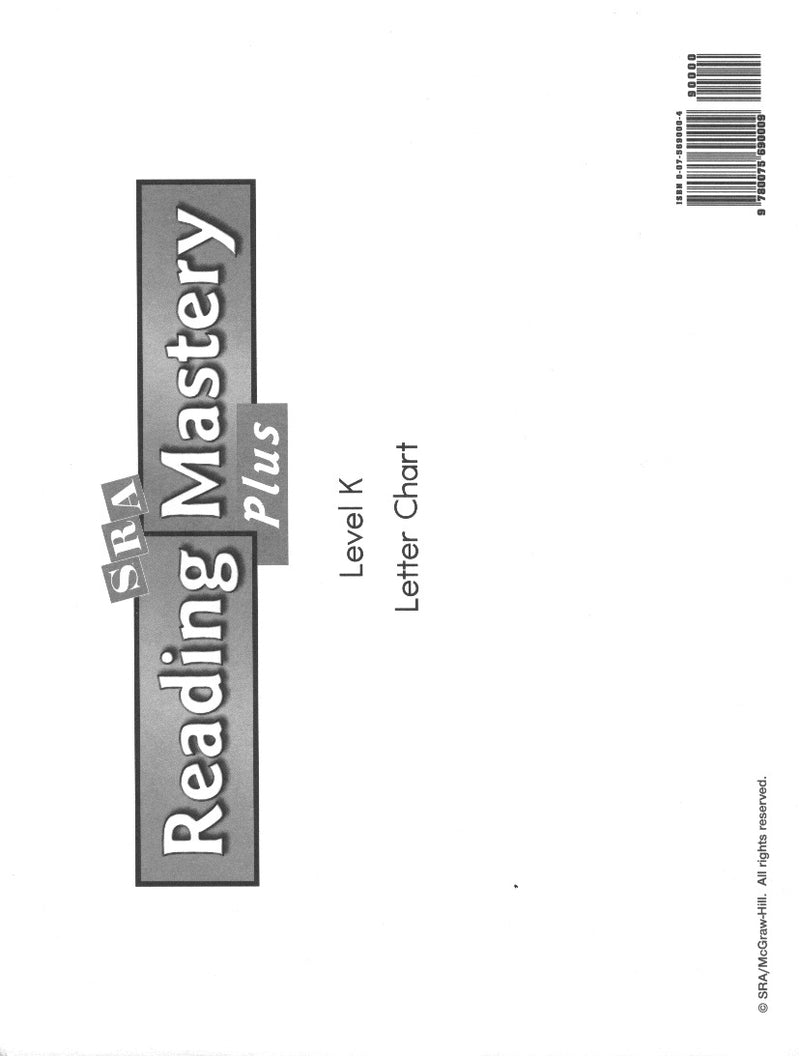 Reading Mastery K 2001 Plus Edition Letter Chart