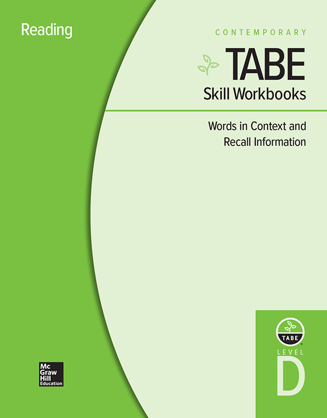 Tabe Skill Workbooks Level D Words In Context & Recall Information 10 Pack