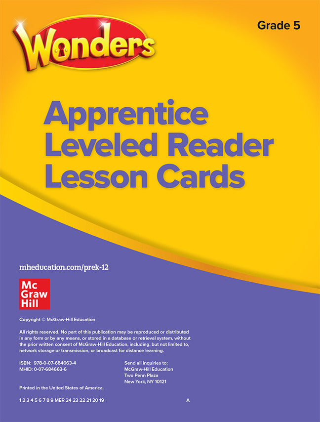 Wonderworks 2021 Grade 5 Leveled Reader Lesson Cards