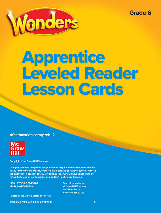 Wonderworks 2021 Grade 6 Leveled Reader Lesson Cards