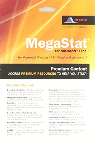 Megastat For Excel 2007 2010 & 2013 Access Card 7e