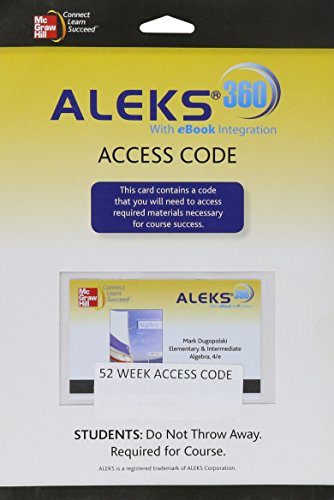 Aleks 360 Access Card 52 Weeks For Elementary & Intermediate Algebra 4e