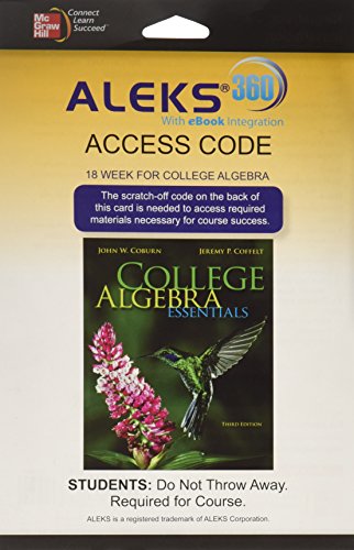 Aleks 360 Access Card 18 Weeks For College Algebra Essentials 3e