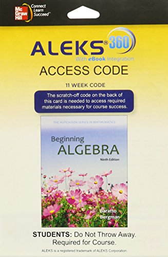 Aleks 360 Access Card 11 Weeks For Beginning Algebra 9e