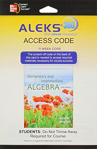 Aleks 360 Access Card 11 Weeks For Elementary & Intermediate Algebra 5e