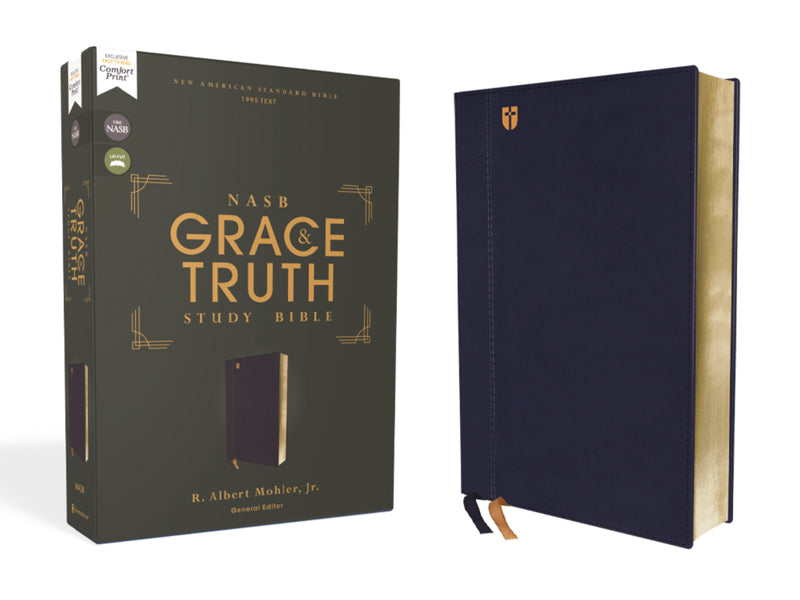 NASB, The Grace and Truth Study Bible (Trustworthy and Practical Insights), Leathersoft, Navy, Red Letter, 1995 Text, Comfort Print