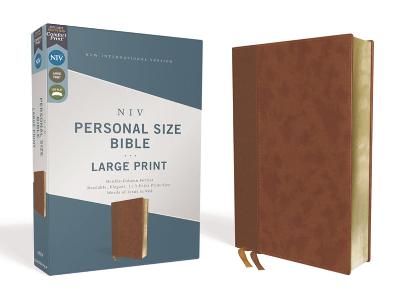 NIV, Personal Size Bible, Large Print, Leathersoft, Brown, Red Letter, Comfort Print