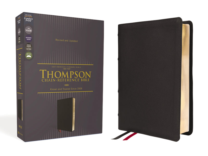 NASB, Thompson Chain-Reference Bible, Genuine Leather, Calfskin, Black, 1995 Text, Red Letter, Comfort Print