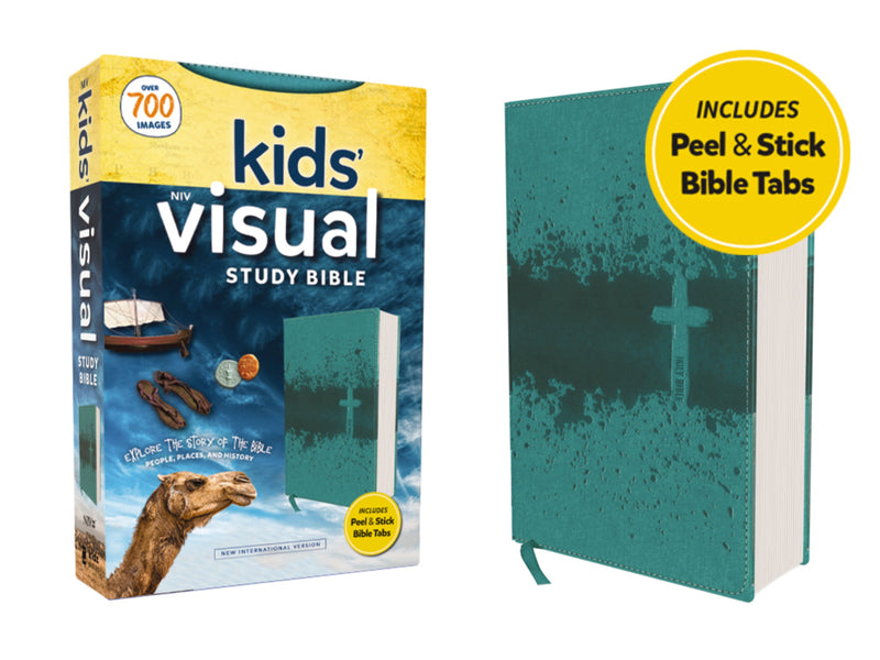 NIV, Kids' Visual Study Bible, Leathersoft, Teal, Full Color Interior, Peel/Stick Bible Tabs: Explore the Story of the Bible---People, Places, and History
