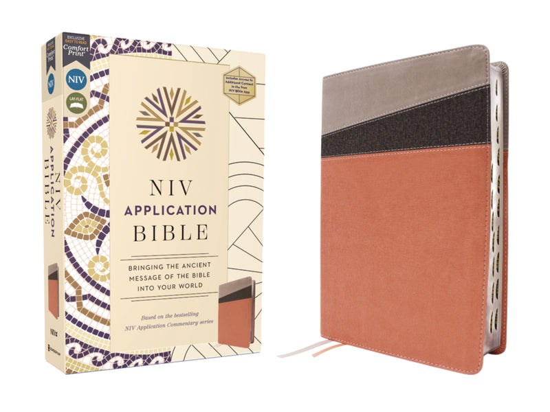 NIV Application Bible, Leathersoft, Coral/Gray, Red Letter, Thumb Indexed, Comfort Print: Bringing the Ancient Message of the Bible into Your World