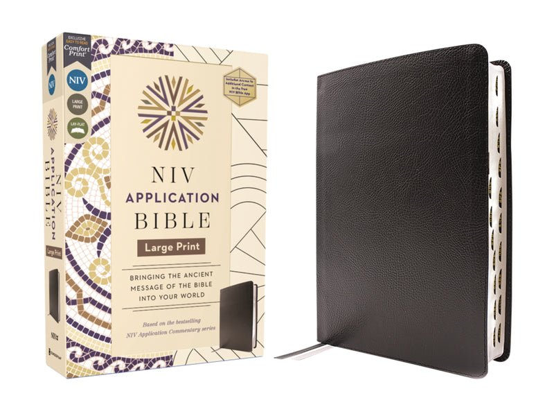 NIV Application Bible, Large Print, European Bonded Leather, Black, Red Letter, Indexed, Comfort Print: Bringing the Ancient Message of the Bible into Your World