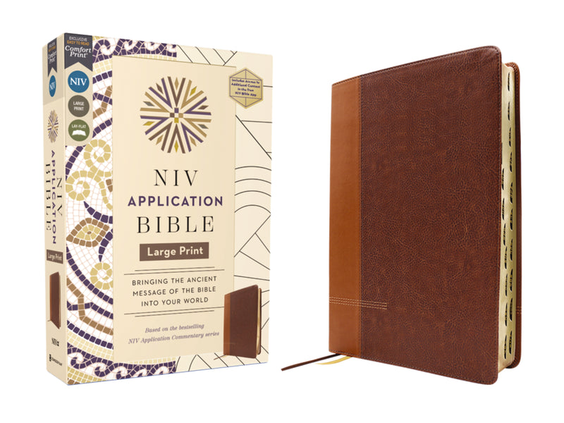NIV Application Bible, Large Print, Leathersoft, Brown, Red Letter, Thumb Indexed, Comfort Print: Bringing the Ancient Message of the Bible into Your World