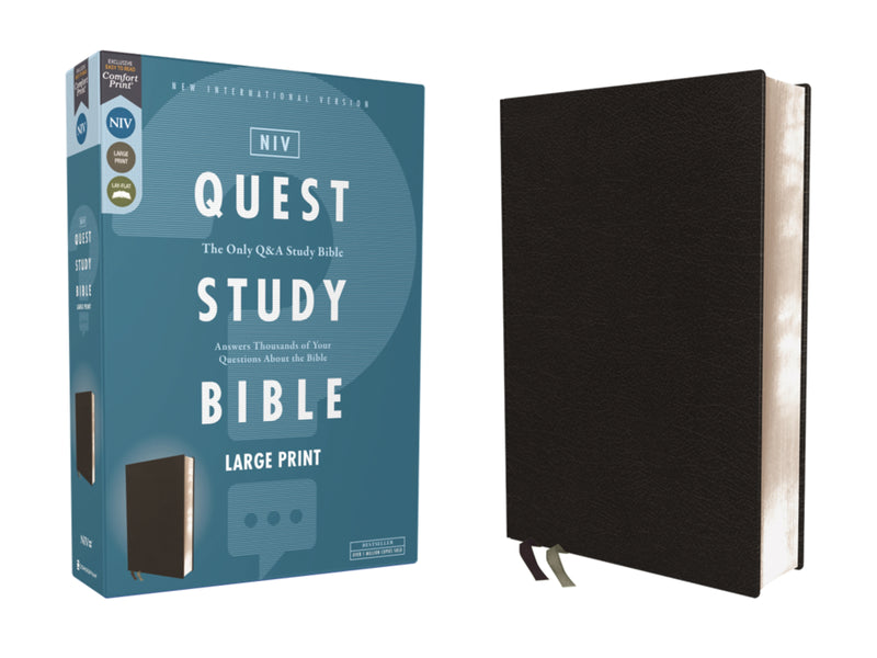NIV, Quest Study Bible, Large Print, Bonded Leather, Black, Comfort Print: The Only Q and A Study Bible