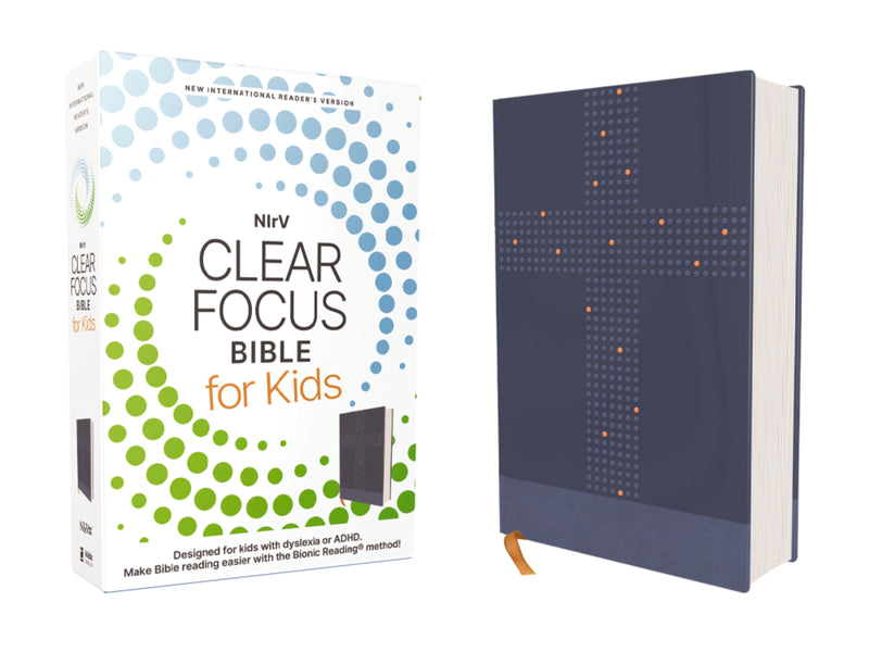 NIrV, Clear Focus Bible for Kids (Help Kids with ADHD or Dyslexia Read with Confidence), Leathersoft, Blue