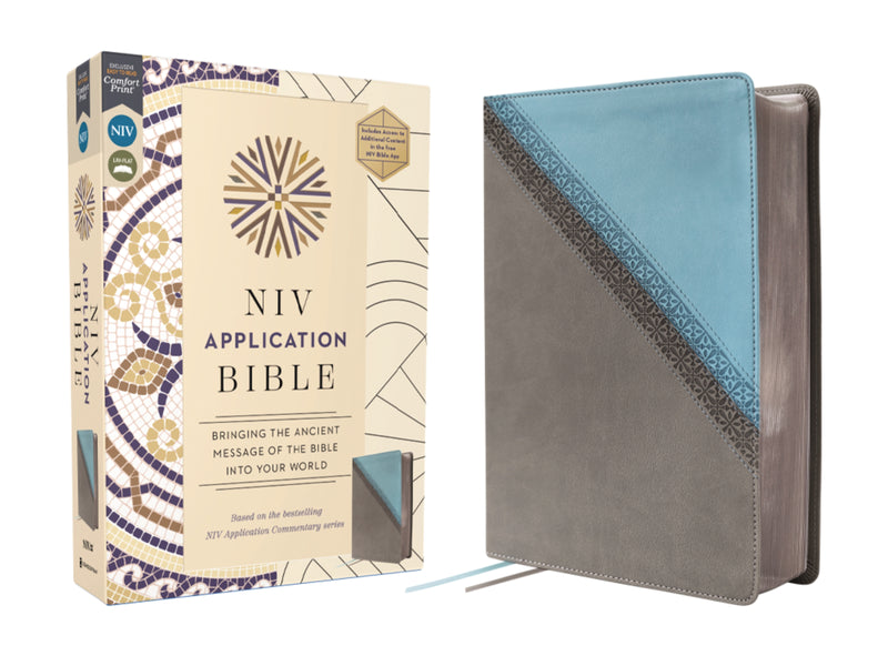 NIV Application Bible, Leathersoft, Teal/Grey, Red Letter, Comfort Print: Bringing the Ancient Message of the Bible into Your World