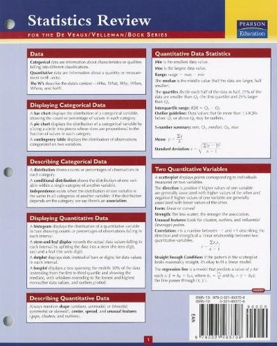 Statistics Study Card For The Deveaux Velleman Bock Series