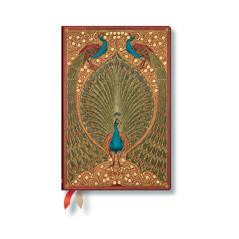 Paperblanks | 2026 Hafiz's Peacocks | Sangorski & Sutcliffe | 12-Month Planner | Mini | Day-at-a-Time | Elastic Band | 416 Pg | 80 GSM