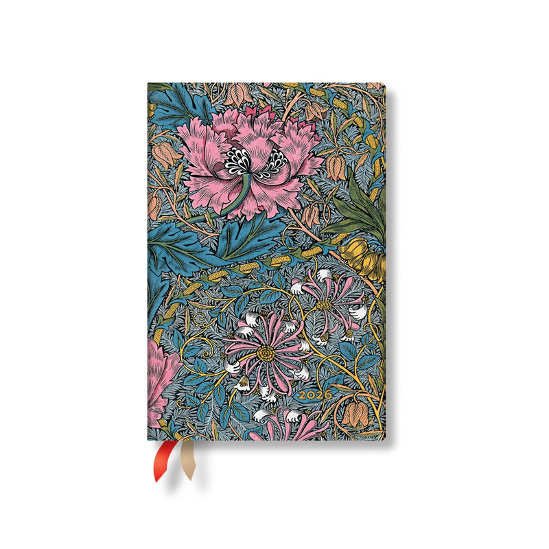 Paperblanks | 2026 Morris Pink Honeysuckle | William Morris | 12-Month Planner | Mini | Day-at-a-Time | Elastic Band | 416 Pg | 80 GSM